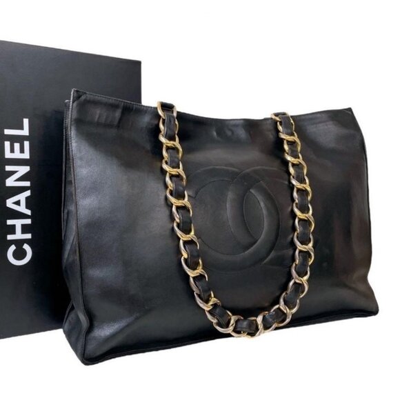 Authentic CHANEL Jumbo XL Shopping Tote Timeless Classic Black Lambskin Vintage - Picture 4 of 14
